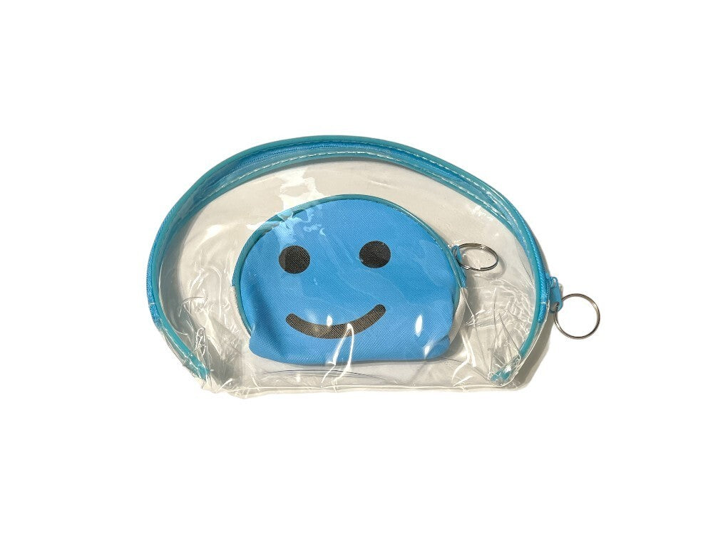 Large Zipper Cosmetic Bag & Happy Face Coin Purse Set - Clear & Cute