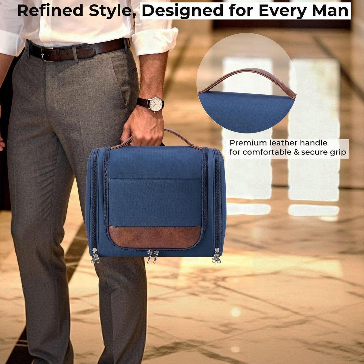 Large Hanging Toiletry Bag Travel Organizer with Hook Navy