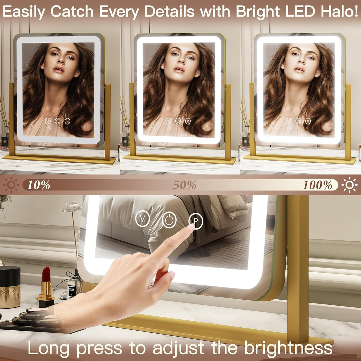 LED Lighted Makeup Mirror with Touch Control, Dimmable 15x12.6 Inches