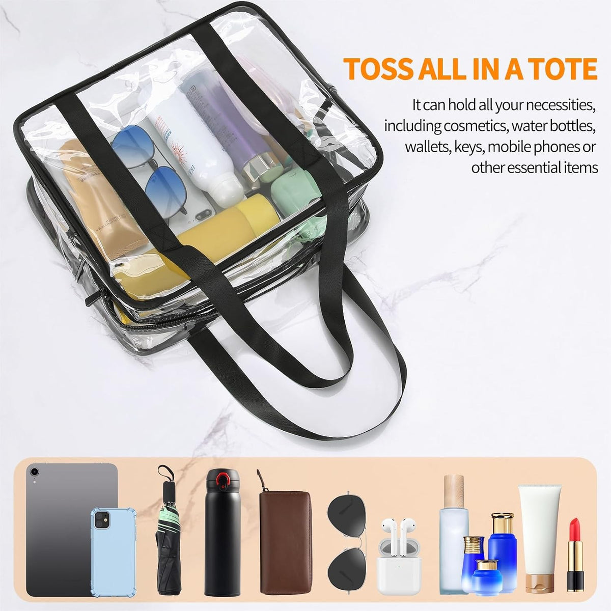 Extra Large Clear Cosmetic Makeup Bag with Shoulder Strap & Handle