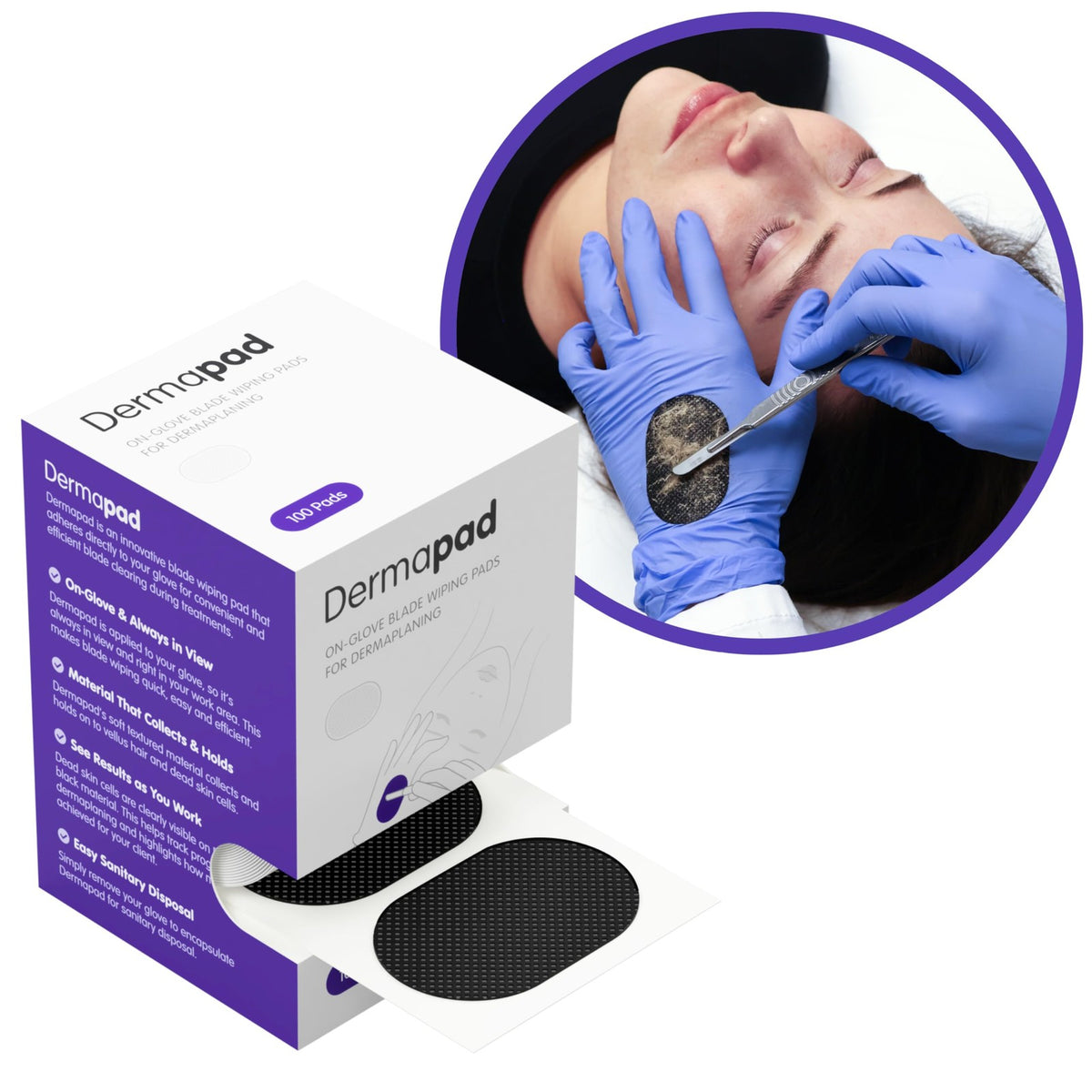 DermaPad Dermaplaning Blade Wiping Pad for Estheticians - 100 Pack