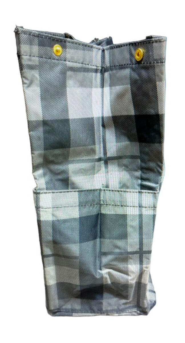 Oversized RFID Recycle Tote Bag with Water-Resistant Polyester - Black/White Plaid