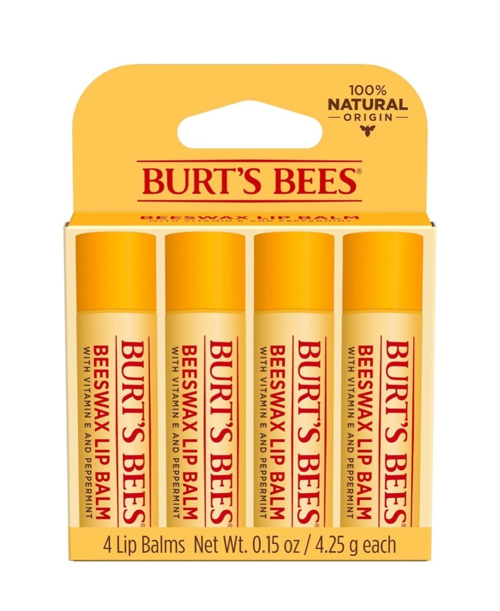 4 Pack Burt's Bees Beeswax Lip Balm with Vitamin E & Peppermint