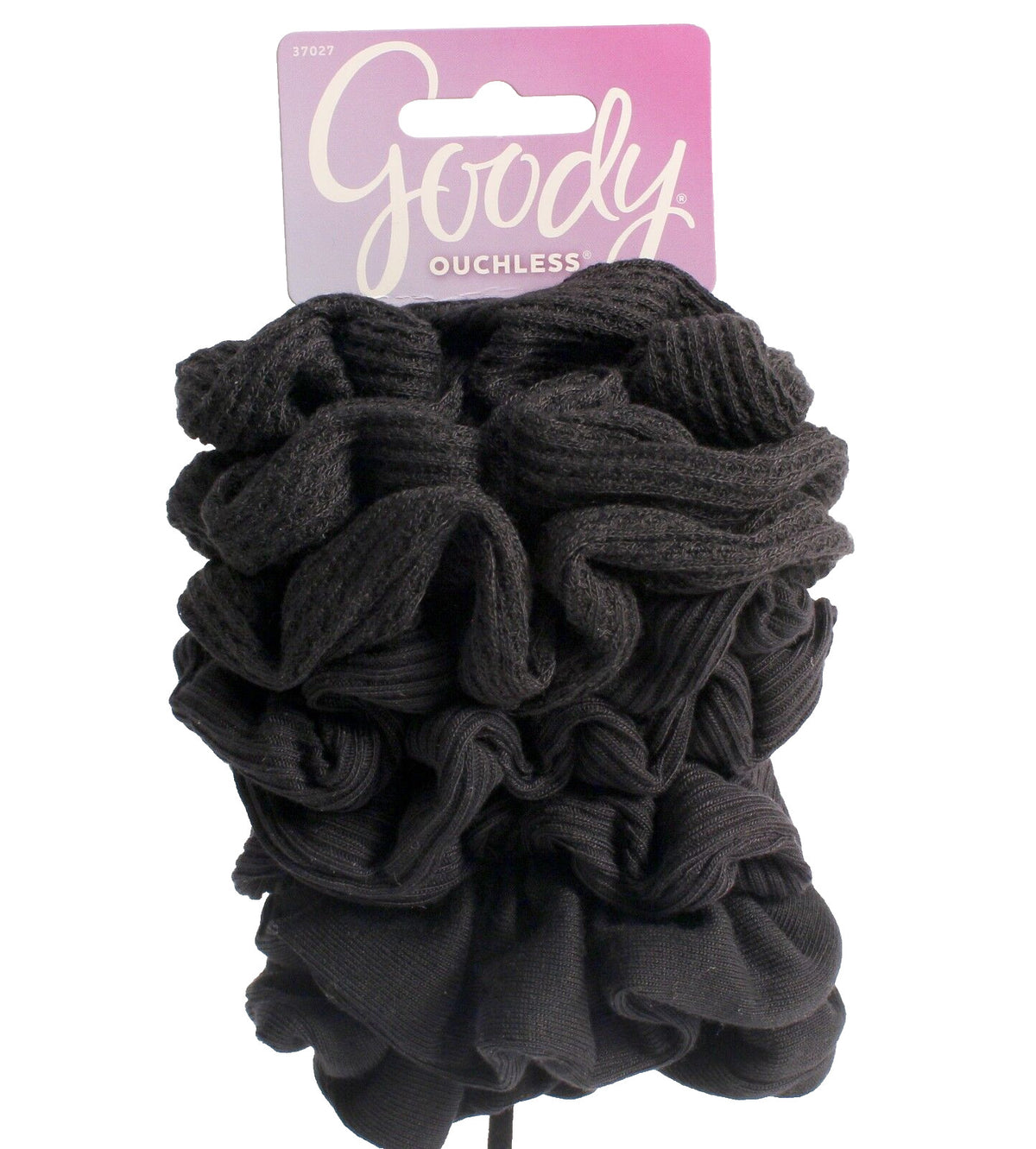 6 Black Hair Scrunchies Waffle Fabric Goody Ouchless Pack NEW
