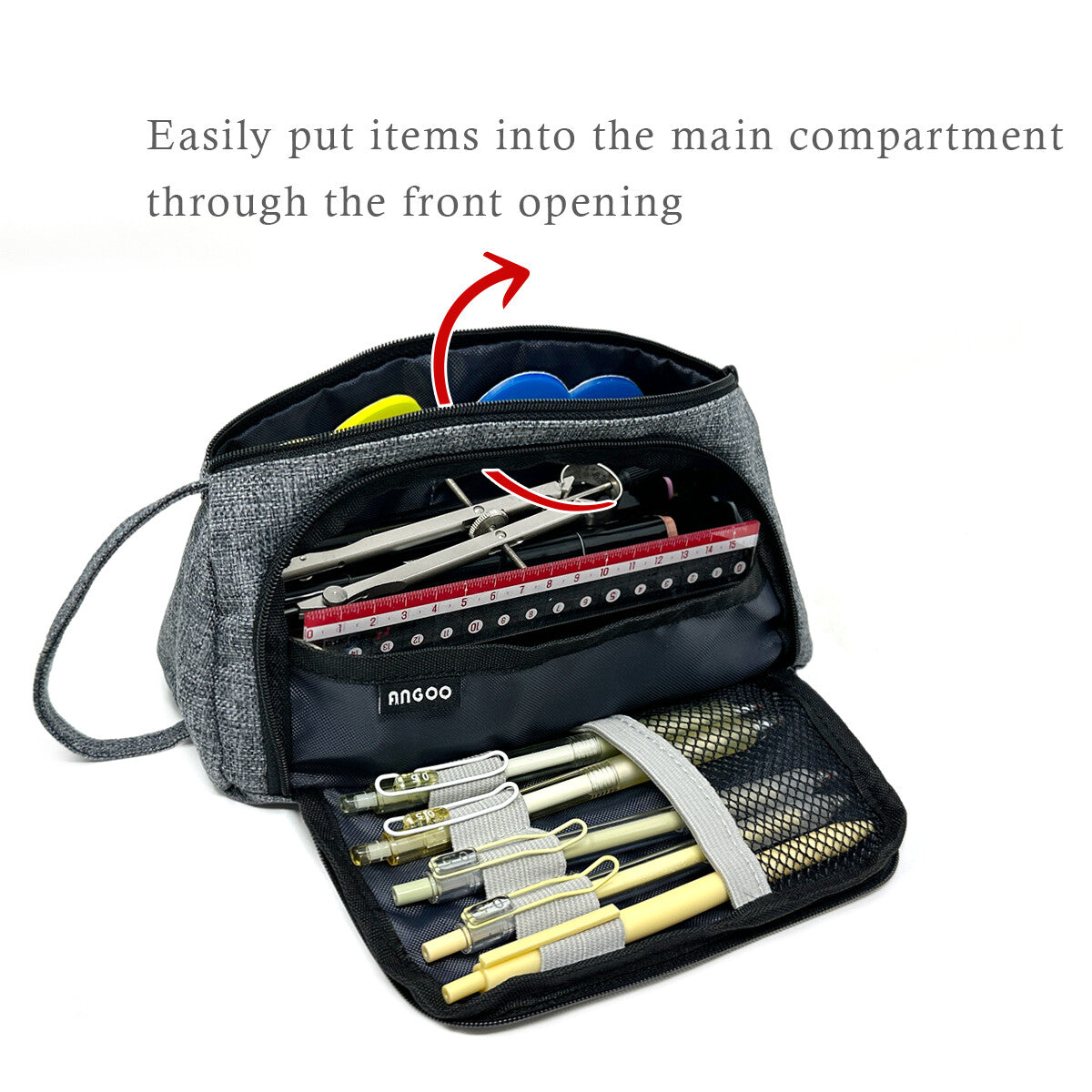 Large Capacity Portable Pencil Case with Front Window & Multiple Pockets