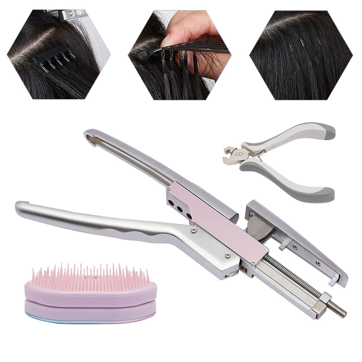 Hair Extension Machine Kit with Pliers Comb No Glue 30Min Fast Application