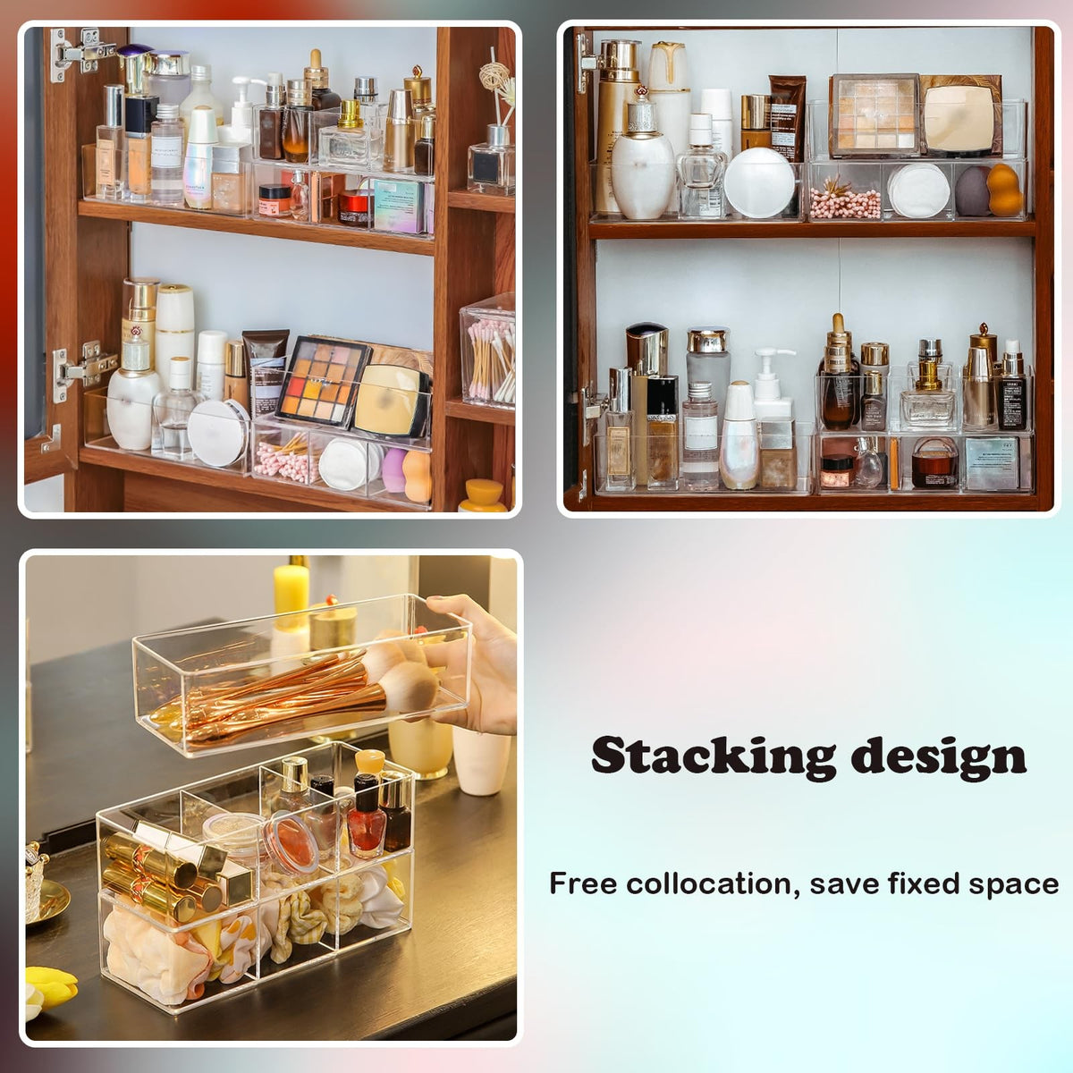 Acrylic Makeup Organizer Set with Stackable Storage Boxes for Bathroom and Vanity