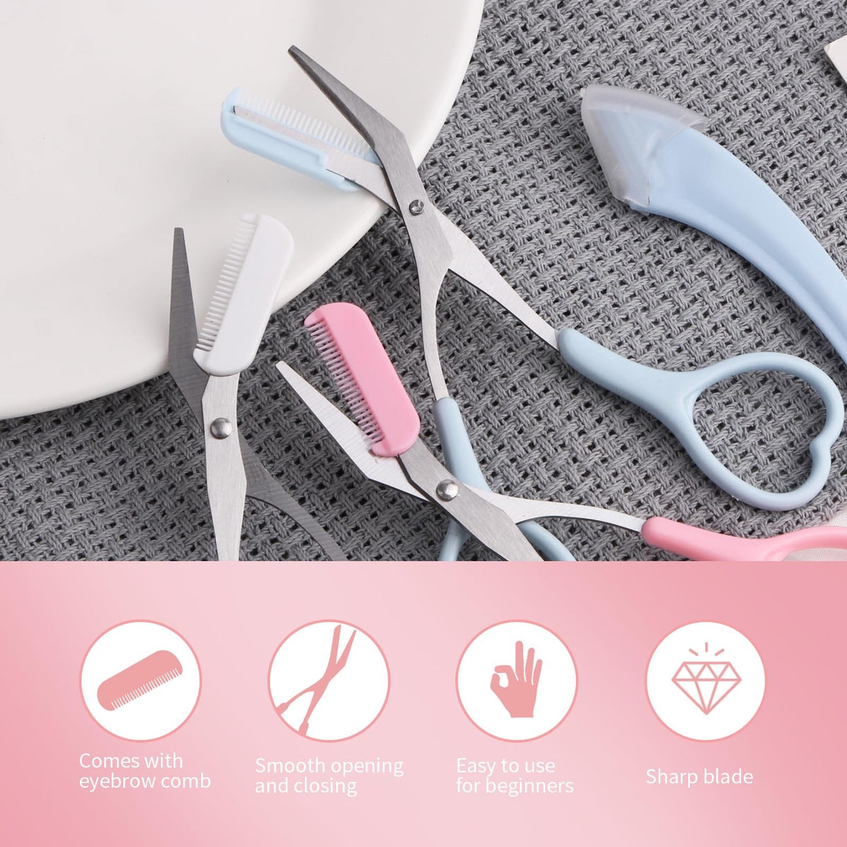 Eyebrow Trimmer with Razor and Comb Set - Non-Slip Stainless Steel