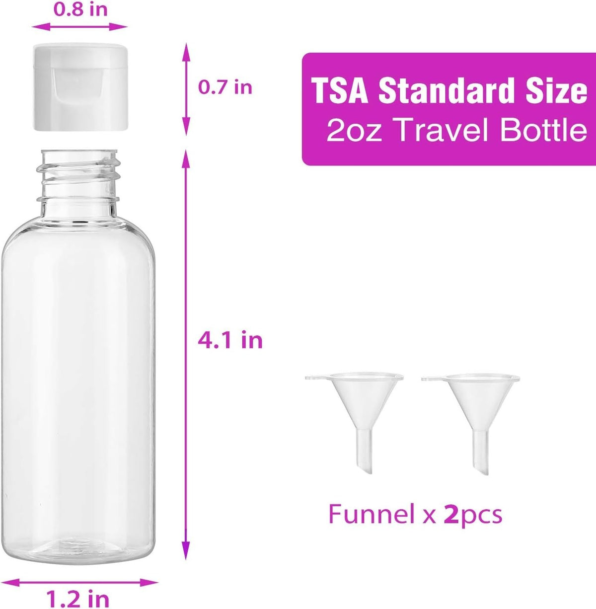 30 Pack 2 oz Clear Plastic Travel Bottles with Flip Cap - Leakproof, Refillable