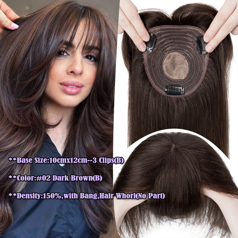 Remy Human Hair Clip-In Topper for Women - Silk Mono Base, Multiple Lengths & Colors
