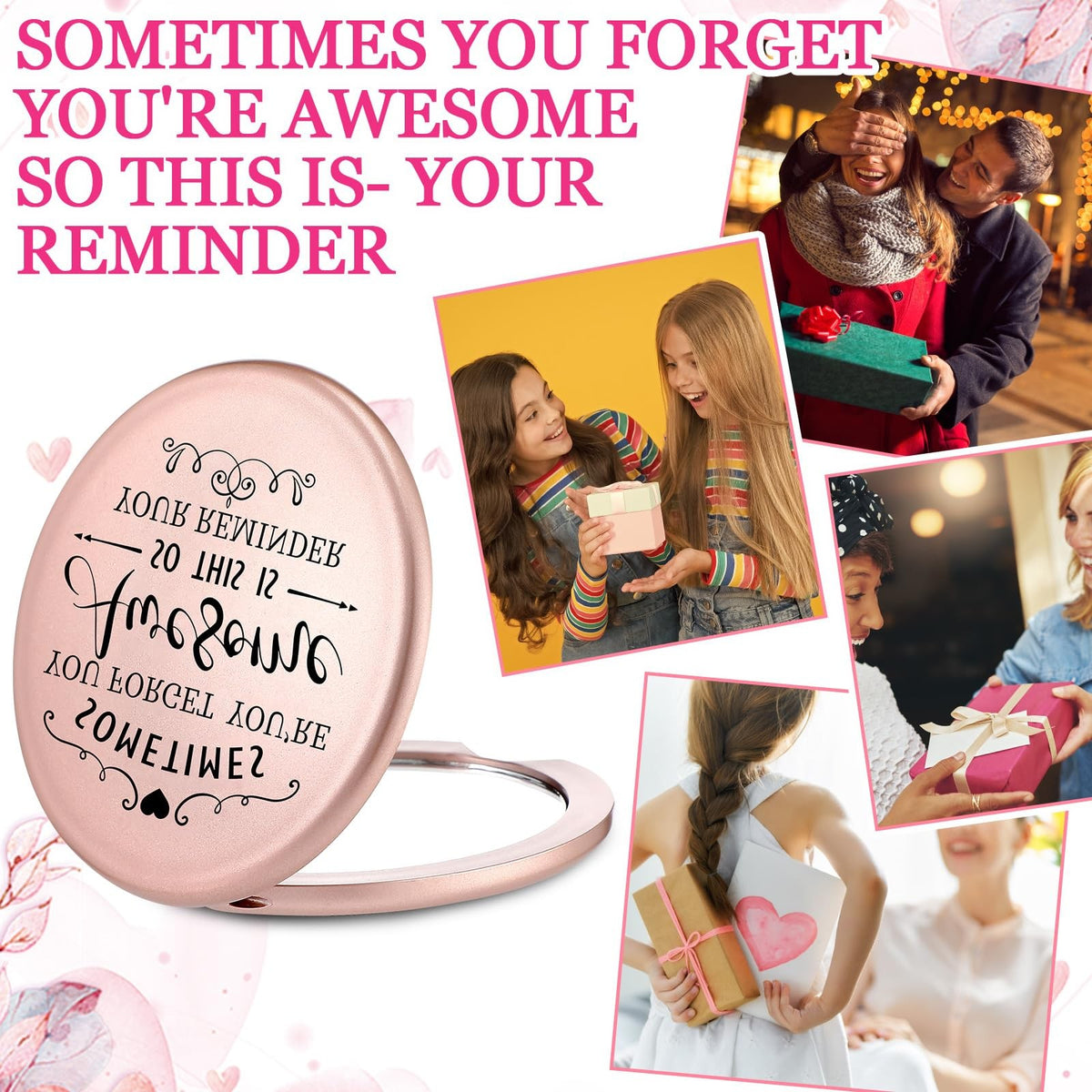 24-Piece Inspirational Compact Mirror Gift Set – Rose Gold Round Pocket Mirrors with Cards & Organza Bags