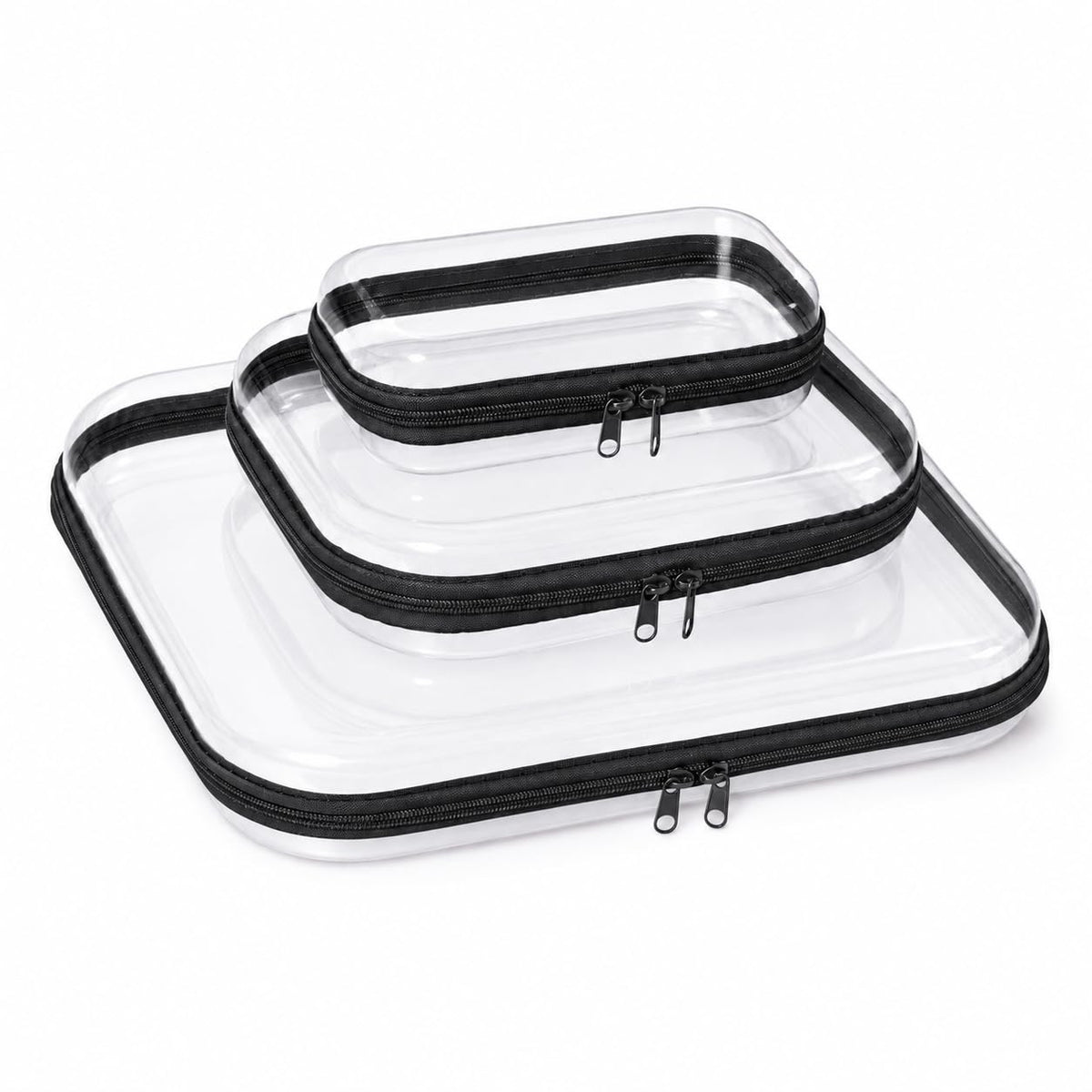 3 Pack Transparent Hard Shell Zipper Cases for Travel and Storage