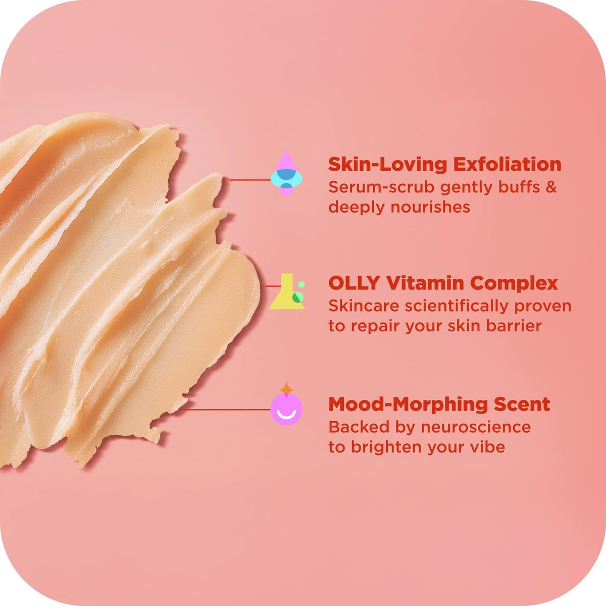 OLLY Bright Body Scrub with Ginseng, Caffeine & Vitamin C, 6 oz