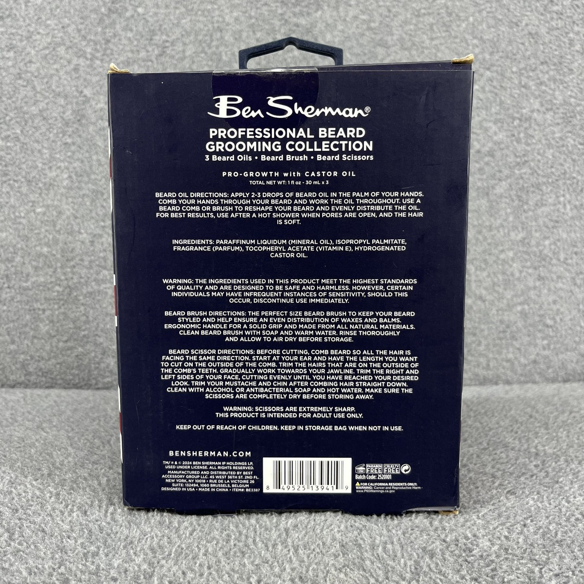 Beard Grooming Set with Oil, Brush, Scissors - 5 Piece Professional Kit