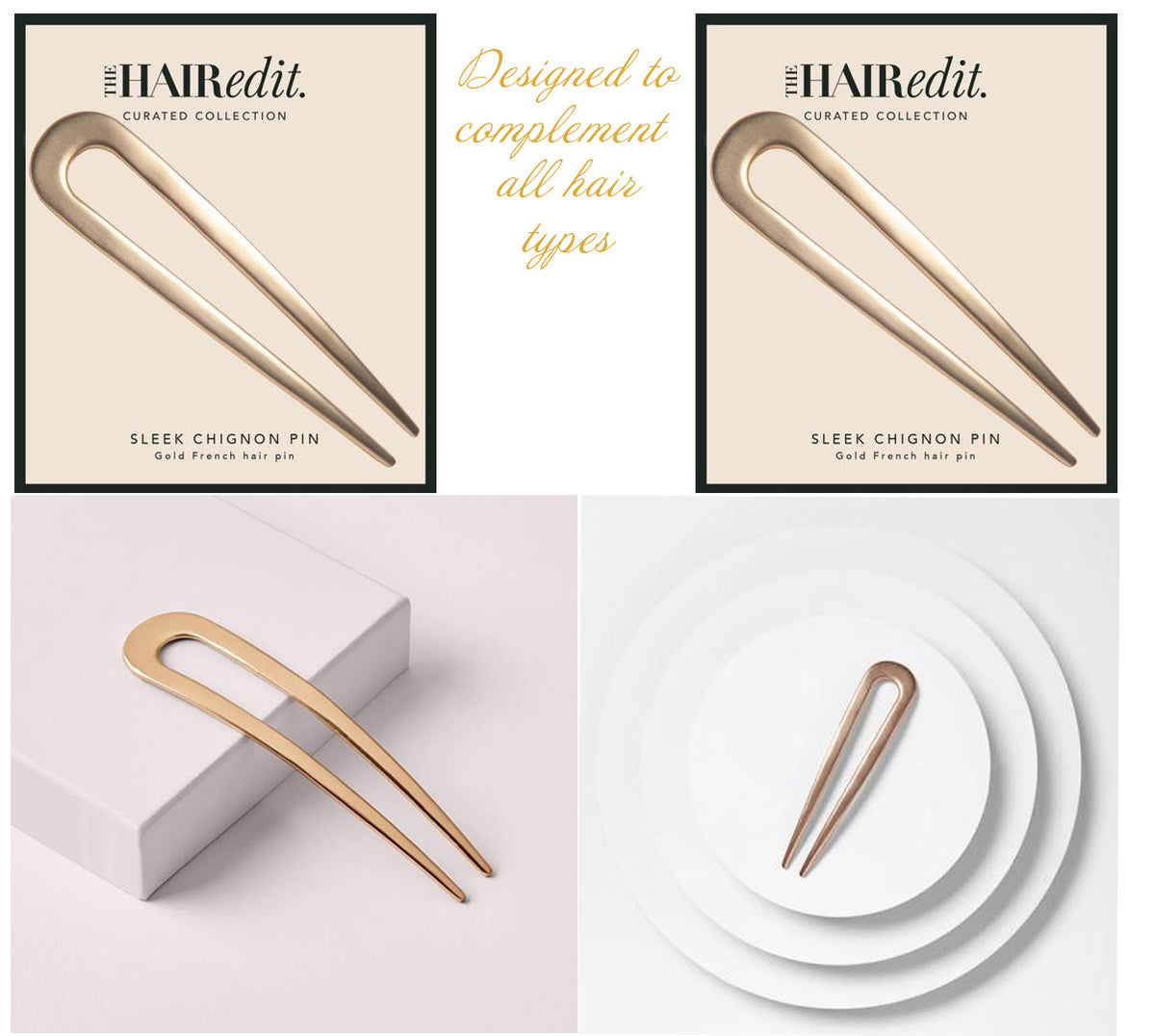The Hair Edit Sleek Chignon French Pin Elegant Gold Metal Accessory