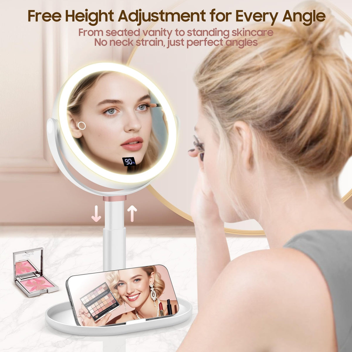 LED Lighted Makeup Magnifying Mirror 30X/1X Dual-Sided Touch Control with Digital Display