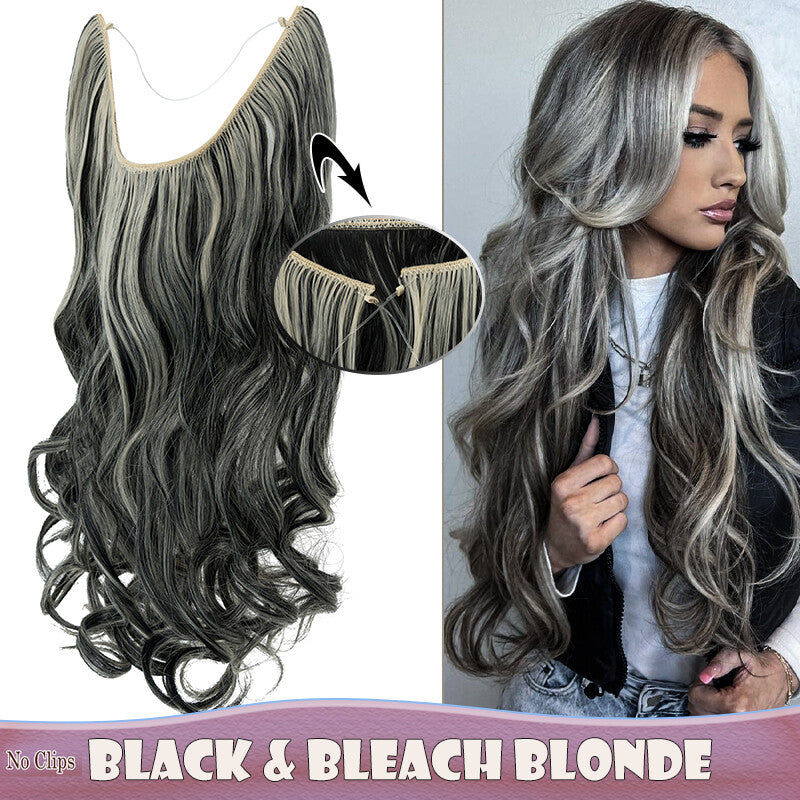 Invisible Wire Clip-In Hair Extensions with Clips & Replacement Wires - Natural & Wavy, 20/24 Inch