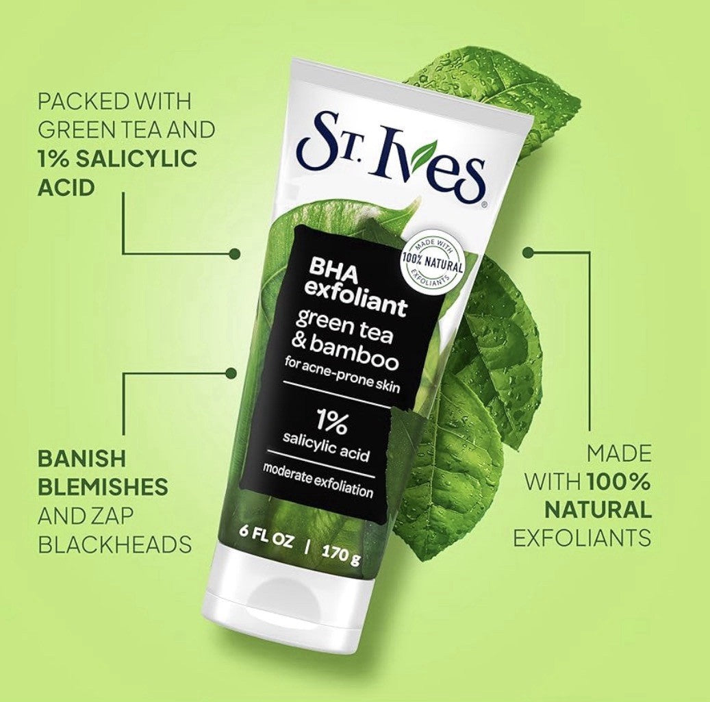 3 Pack St. Ives BHA Green Tea & Bamboo Blackhead Clearing Face Scrub.