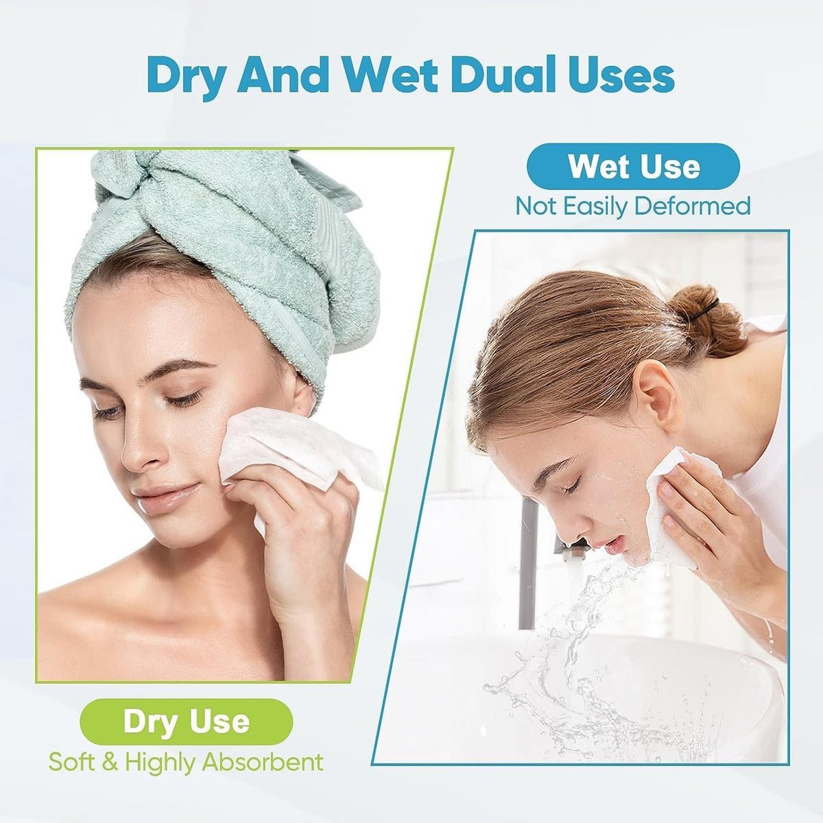 Disposable Face Towels for Sensitive Skin - 7.87 Inch, 2 Pack, 100 Count