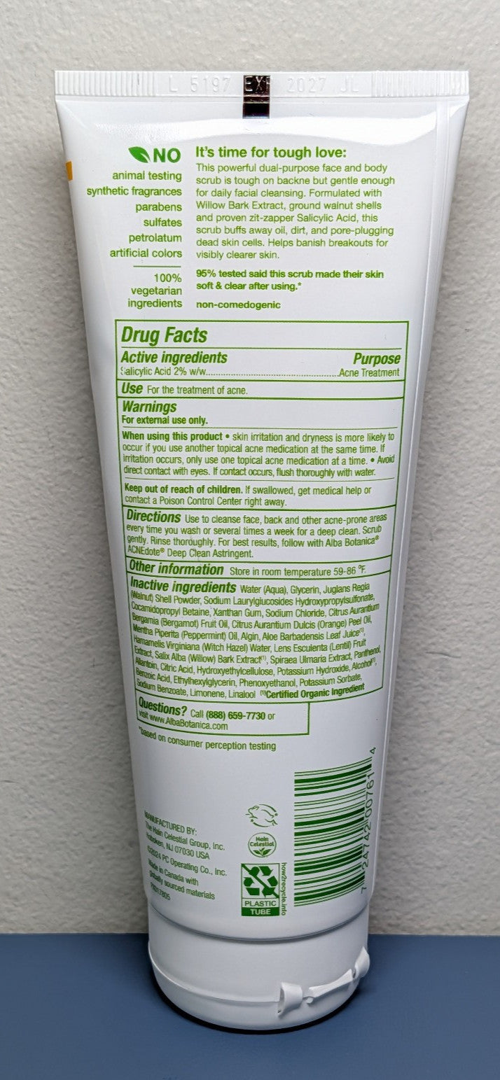 3-Pack Alba Botanica Acnedote Face Body Scrub 8 oz Salicylic Acid EXP