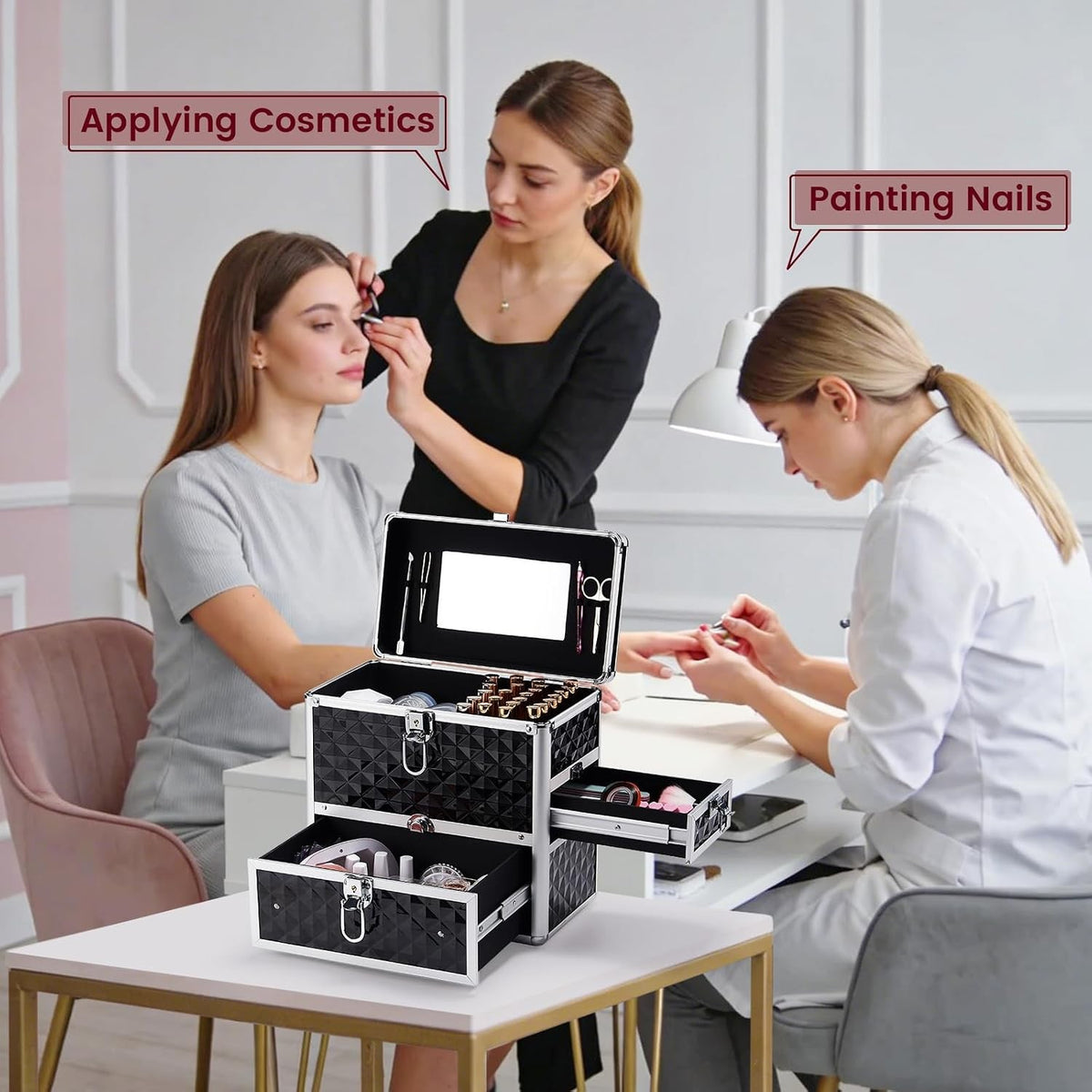 Nail Polish Makeup Train Case with Drawer & Dividers - Manicure Organizer