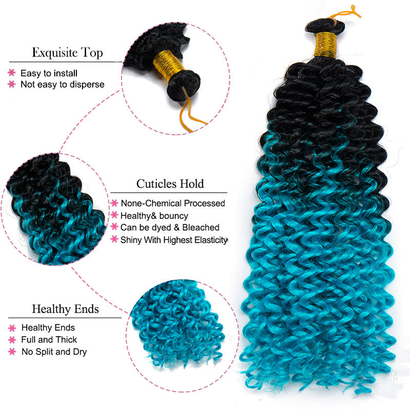Hair Extensions Pre-Cilled Water Wave Crochet Braids Ombre 8-14 Inch