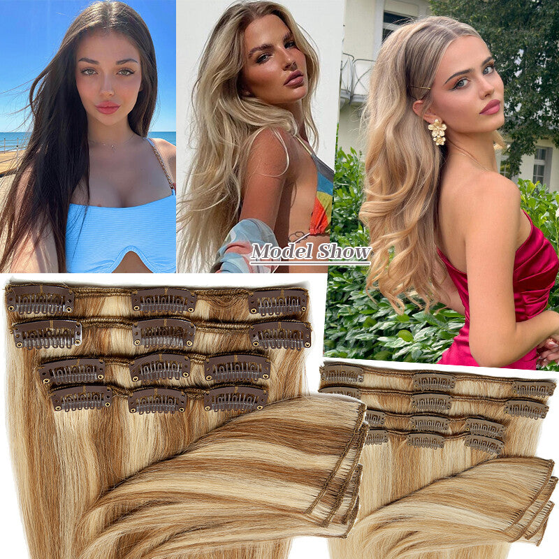Clip-In Real Remy Human Hair Extensions for Full Head - Blonde