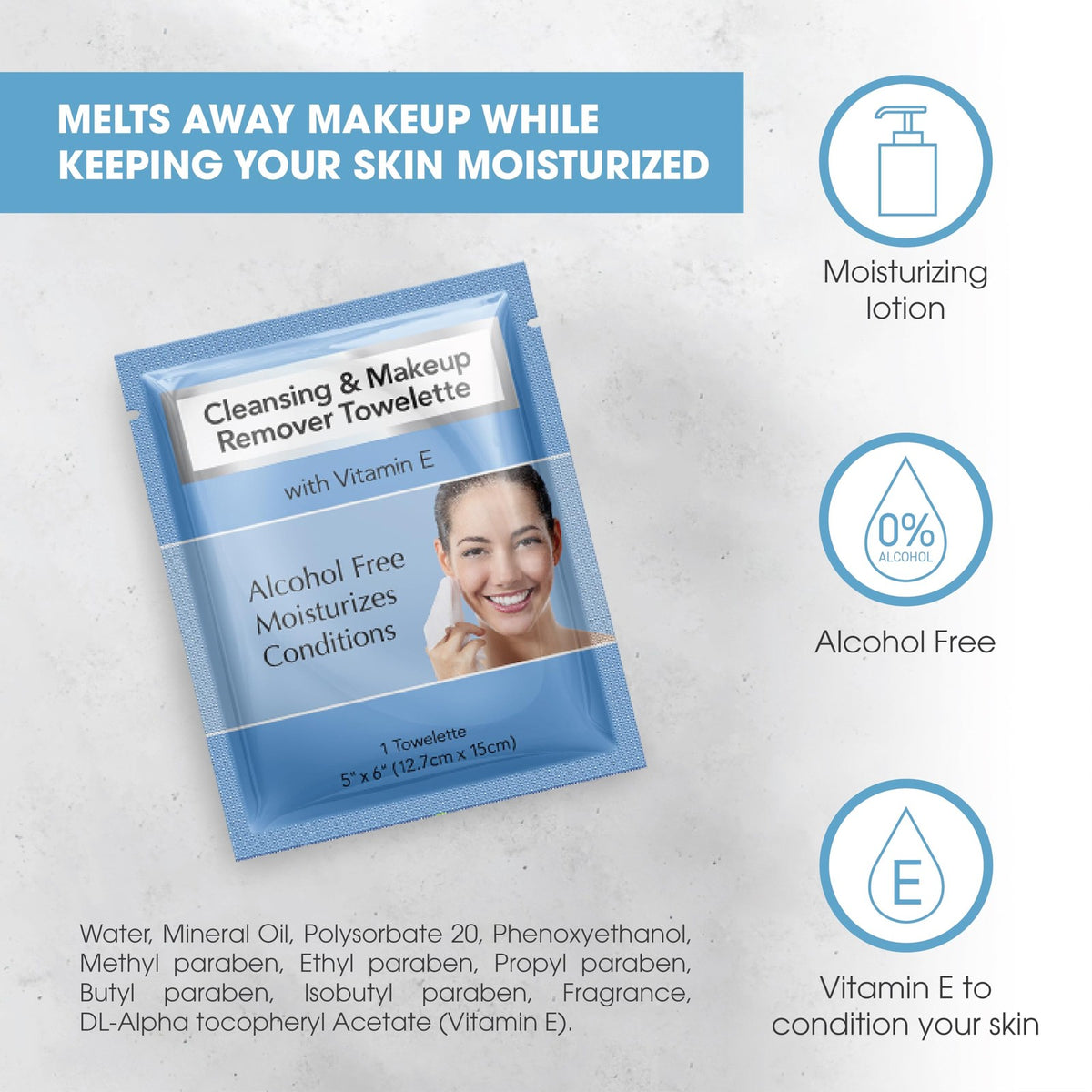 Makeup Remover Wipes Alcohol-Free Facial Cleansing Cloths with Vitamin E