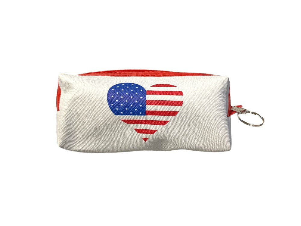 6-Inch USA Theme Red Zipper Bag with Key Ring