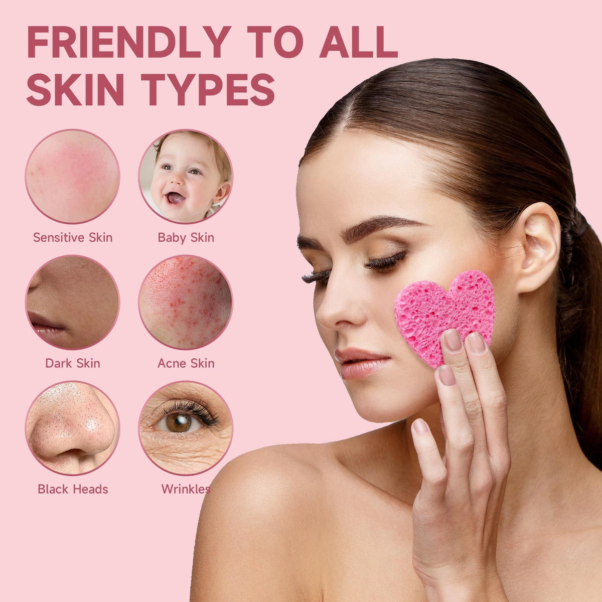 100 Pack Compressed Pink Facial Sponges - Eco-Friendly Biodegradable Cleansing Tools