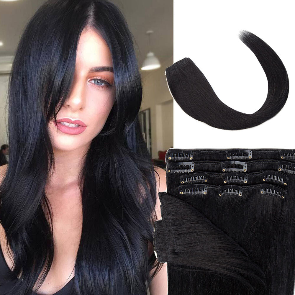 Clip-In Human Hair Extensions Full Head 8 Pieces Remy Hair for Volume & Length