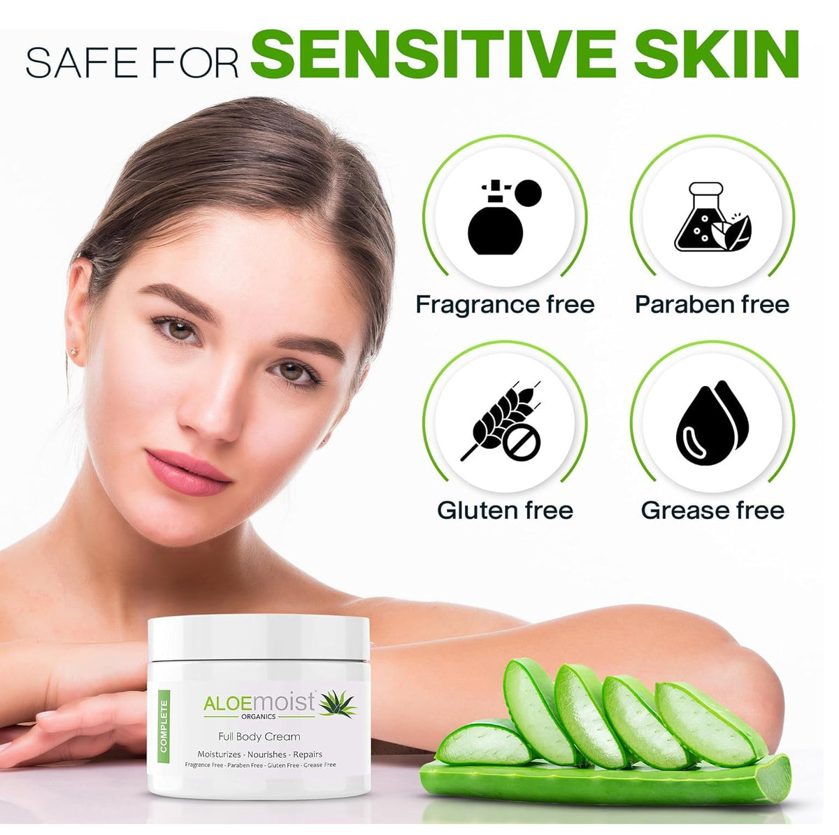 Organic Aloe Vera Face Cream & Body Moisturizing Cream, Lot 2 oz