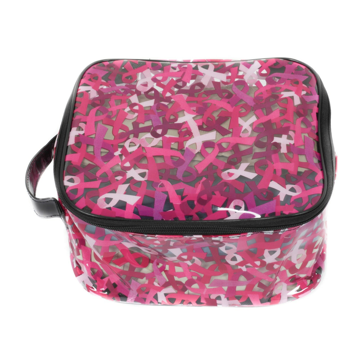 Breast Cancer Awareness Makeup Bag with Pink Ribbons - Support Cause, 10x8x5 Inch