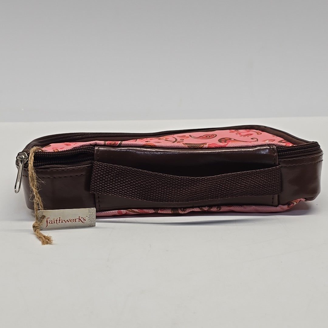 Vegan Makeup & Toiletry Bag for Travel Paisley Brown Pink Zip Case