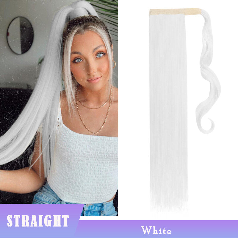 Thick Clip-In Ponytail Hair Extension - Fake Human Hair, Wavy & Straight