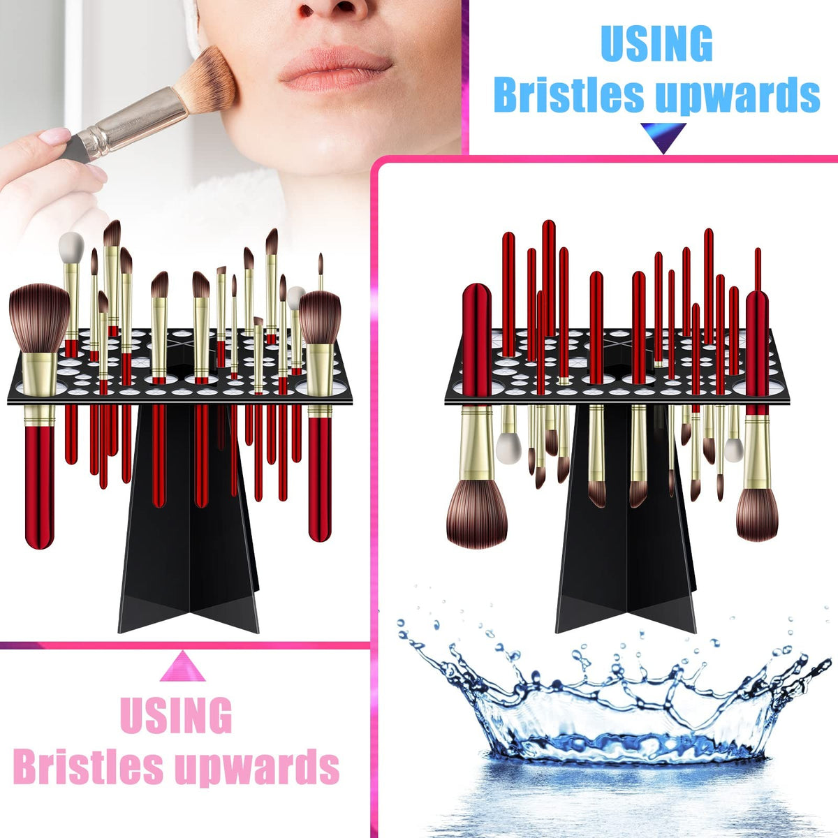 Acrylic Makeup Brush Holder with 72 Holes - Portable Drying Rack & Organizer