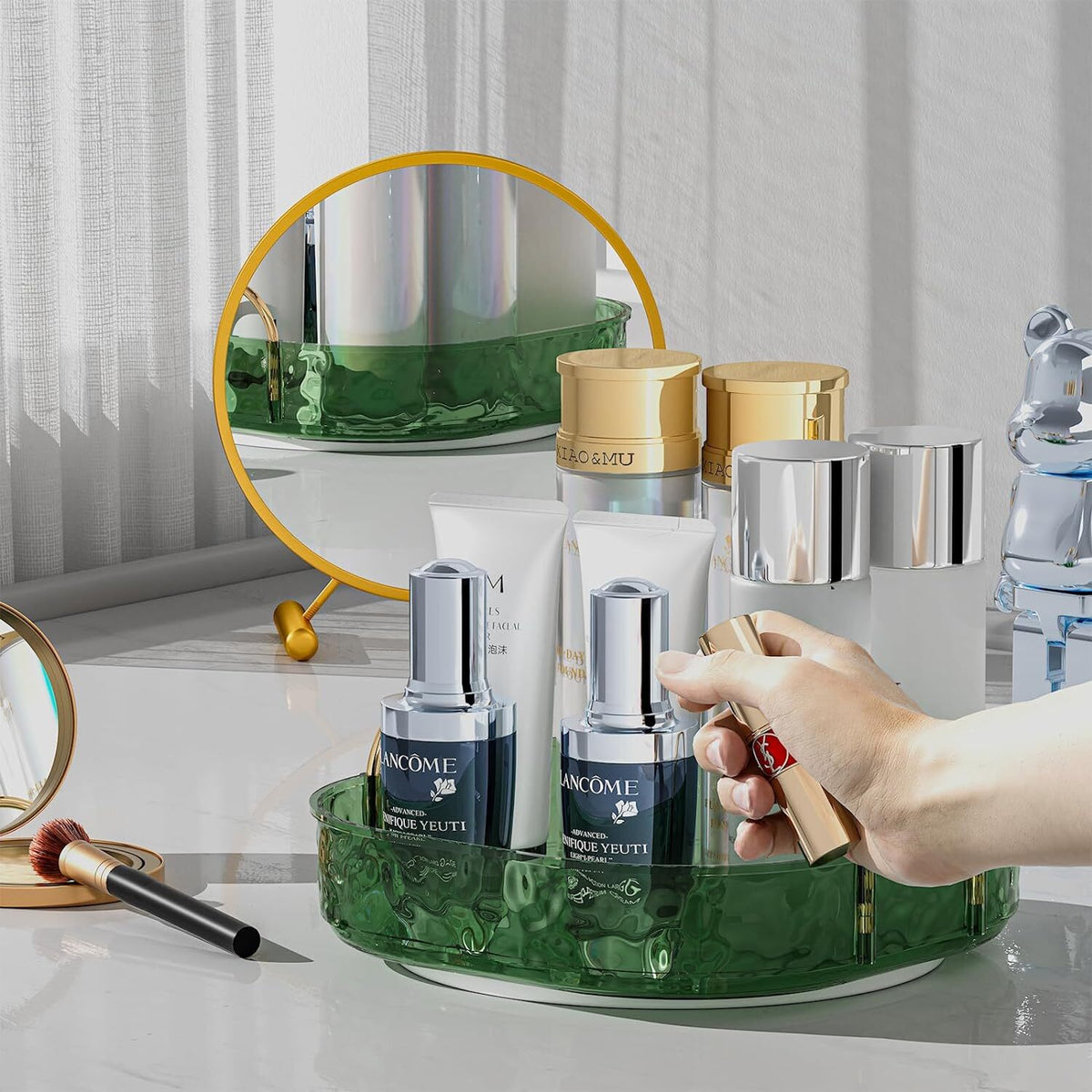 Rotating Makeup Organizer with Perfume Holder - 1 Tier Bathroom Storage