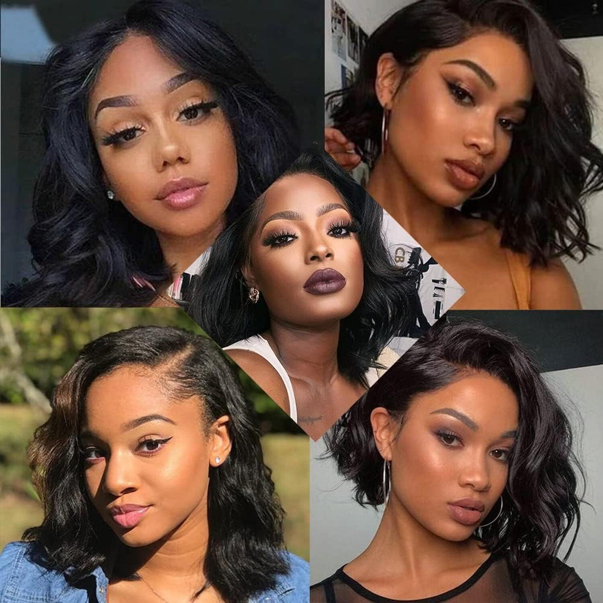 14-Inch Lace Front Bob Wig Black Natural Hair Body Wave Pre-Plucked for Women