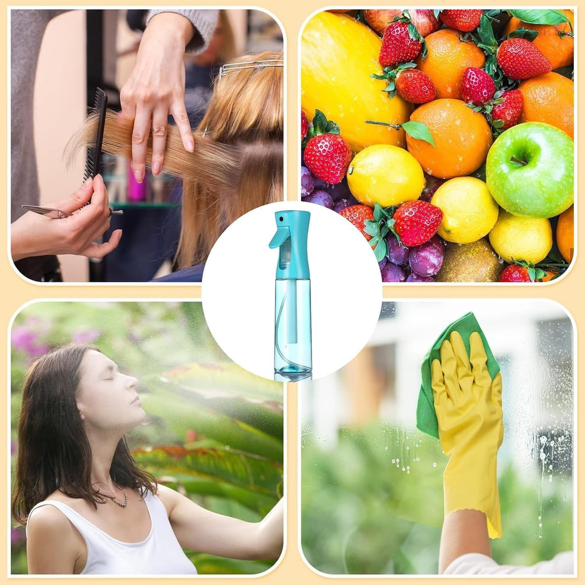 Fine Mist Spray Bottle for Hair, Continuous Water Sprayer, Eco-Friendly 360° Use