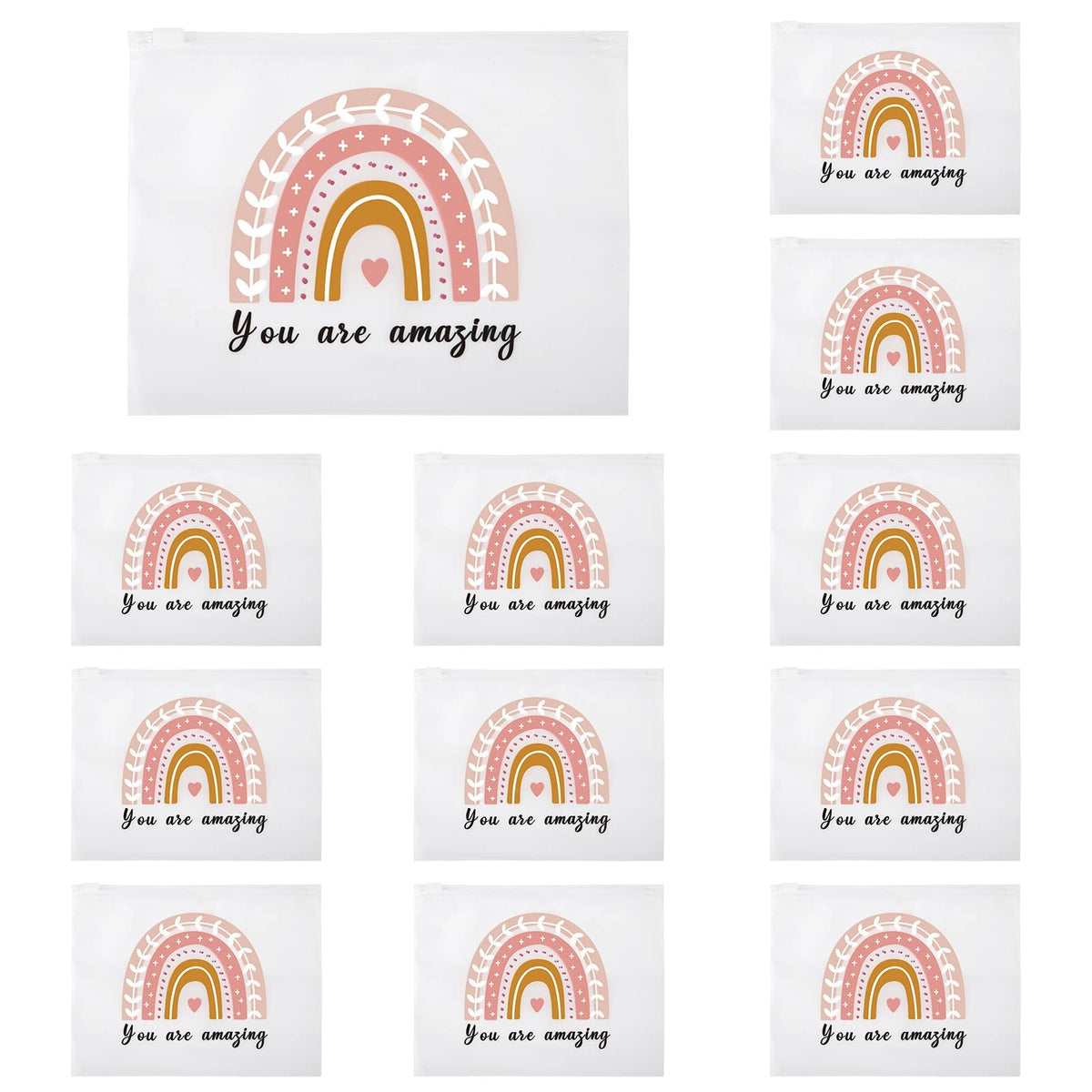 Rainbow Inspirational Cosmetic Bag Set - 50 Pouches, Waterproof EVA, 7.87 x 5.91 Inches