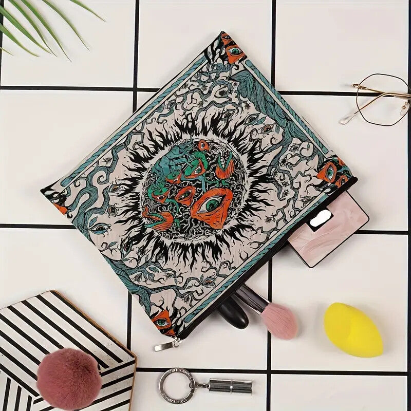 Hippie Boho Evil Eye Makeup Travel Bag - Cosmetic Organizer 8.5x7 Inches