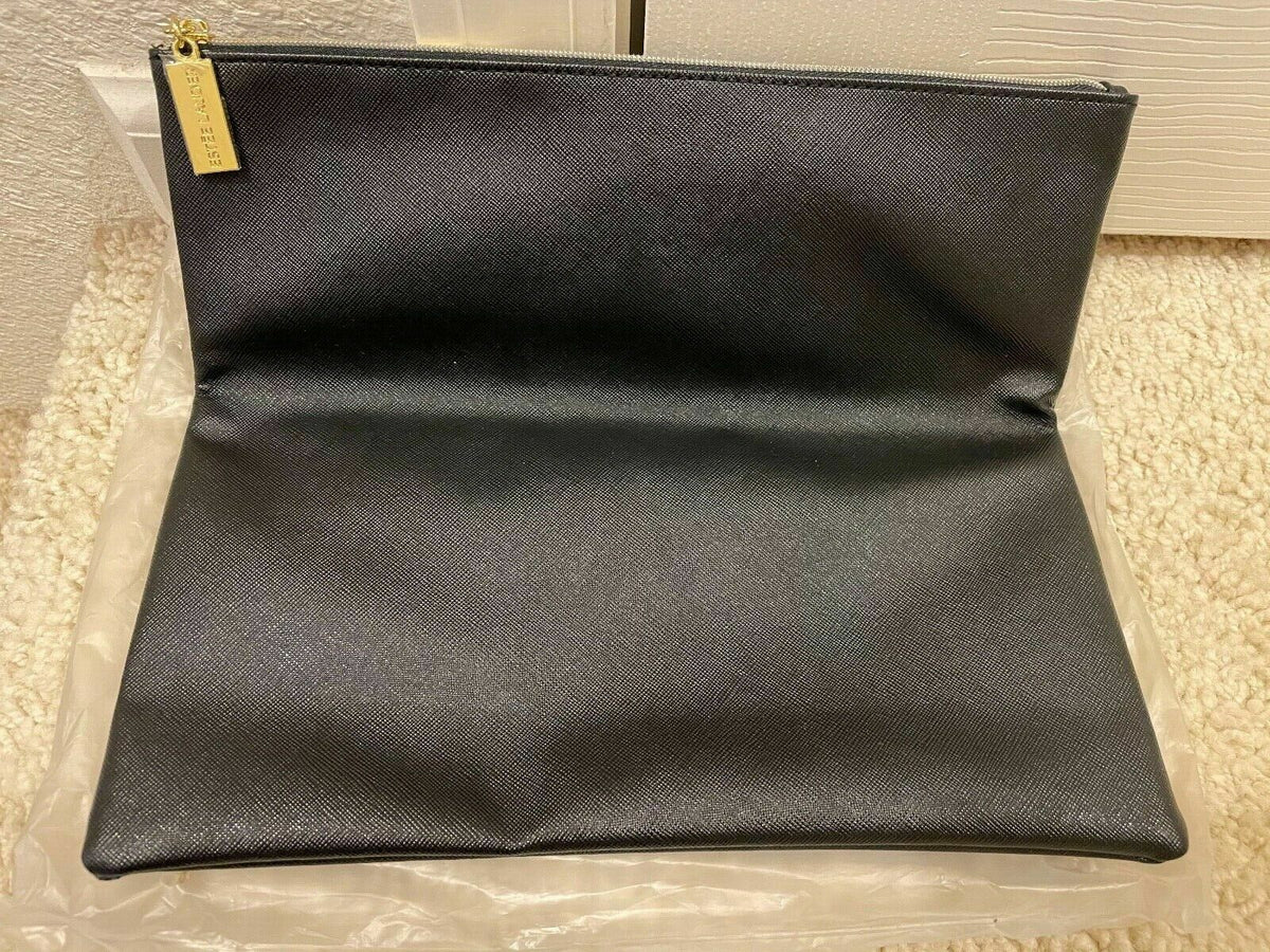Black Faux Leather Makeup Handbag Clutch Bag - Cosmetic Pouch