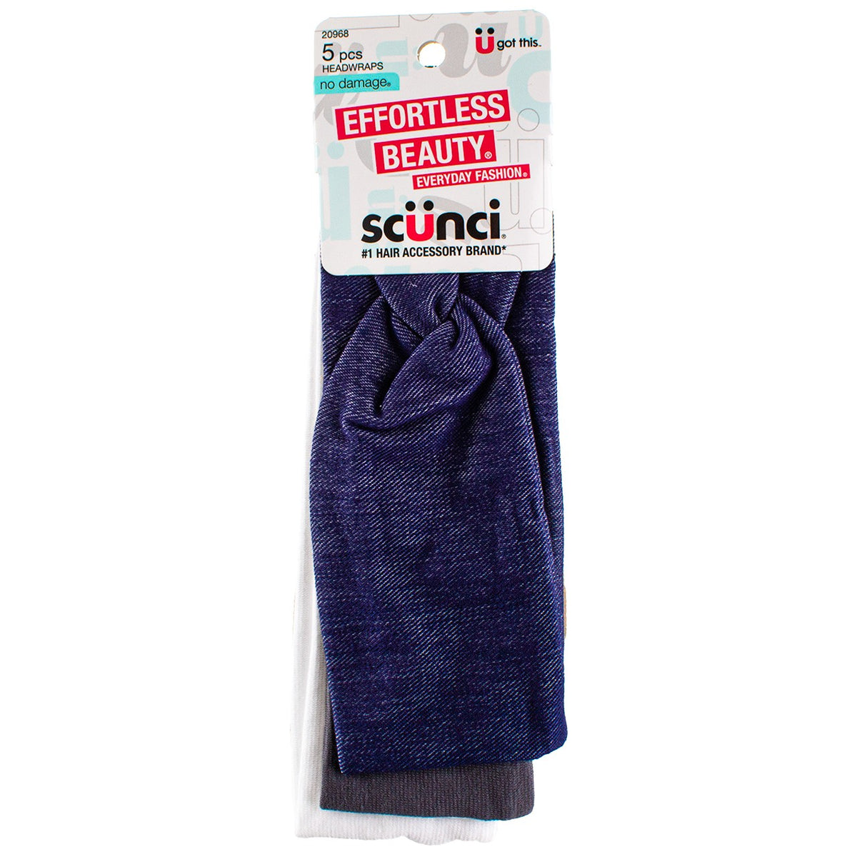 6 Pack Scunci No Damage Head Wrap, Assorted Colors, 5 Ct