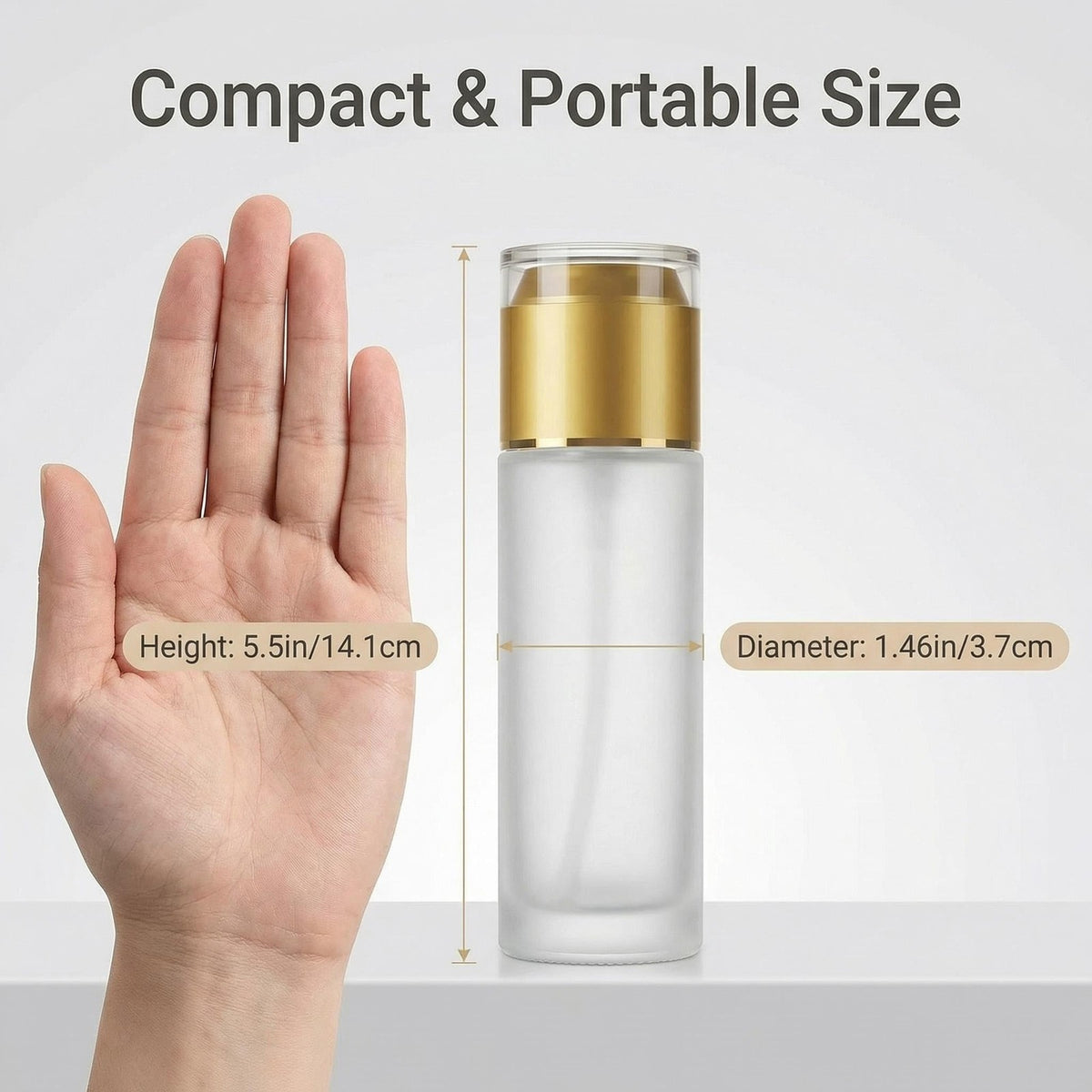 3 Pack 60ml Frosted Glass Lotion Pump Bottles with Gold Caps - Travel & Skincare