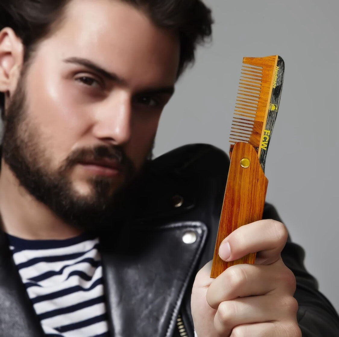 Sandalwood Folding Beard Comb for Travel & Grooming - Natural Wooden Pocket Comb