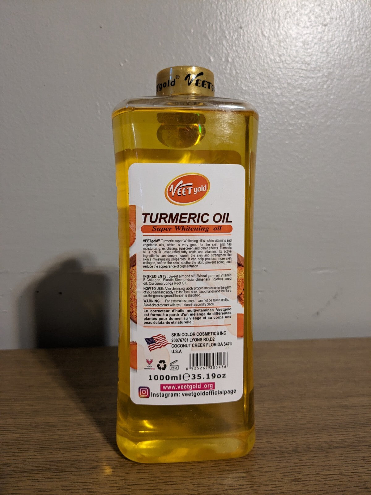 Veet Gold Turmeric Body Oil 1000ml - Skin Whitening & Nourishing
