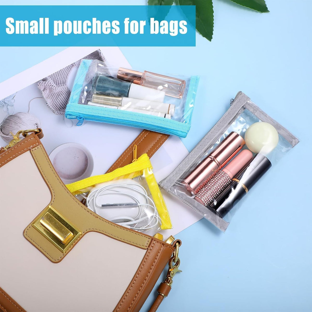 Small Clear Makeup Bags with Zipper - Water-Resistant Travel Pouches, 5-Pack