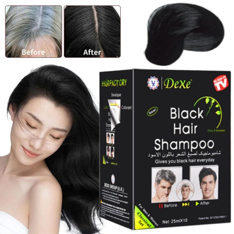 Black Hair Dye Shampoo for Gray Coverage - 25ml Sachets