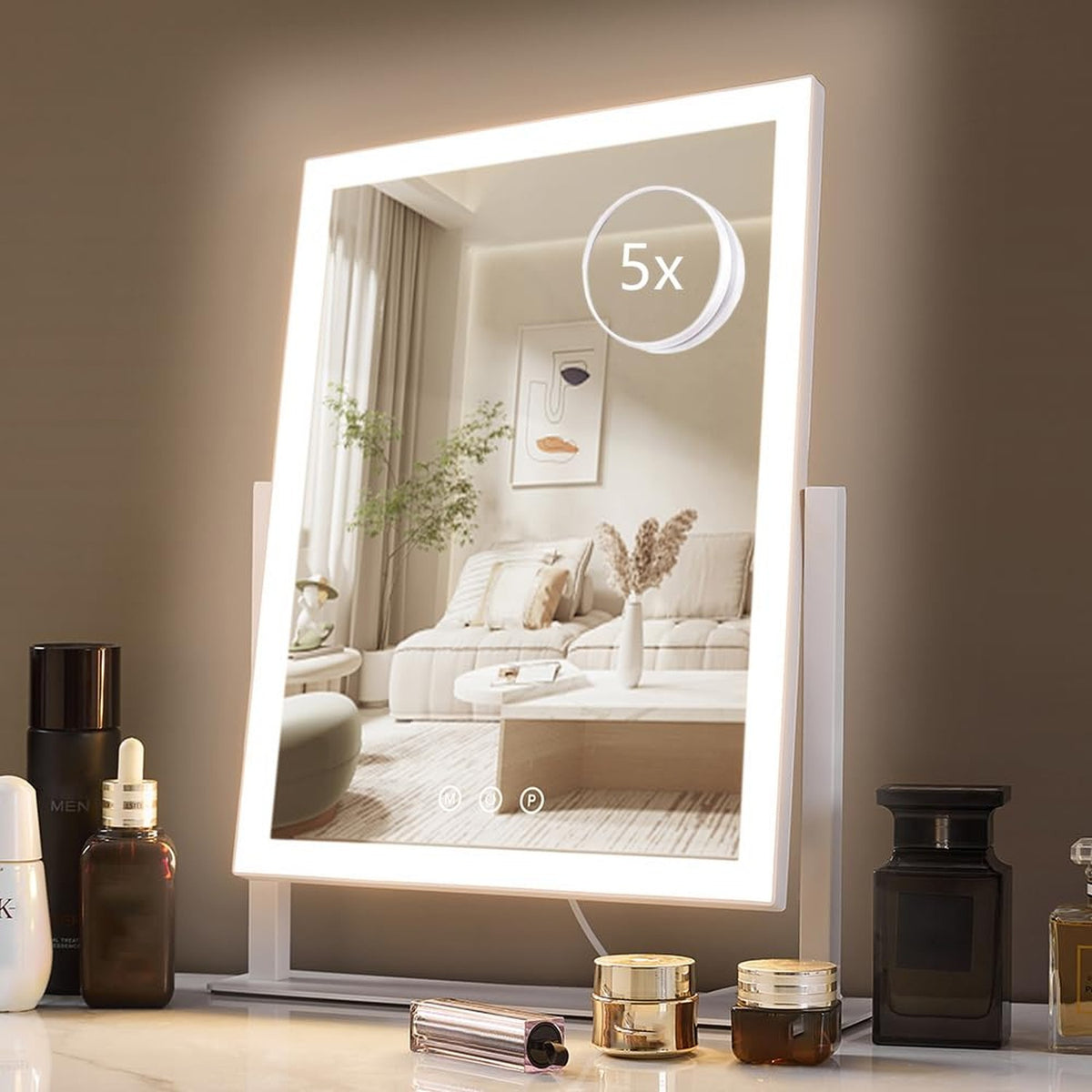Lighted Makeup Mirror with 17.3x13 Inch Full-Face LED Vanity Mirror, 3 Color Modes & 5X Magnification