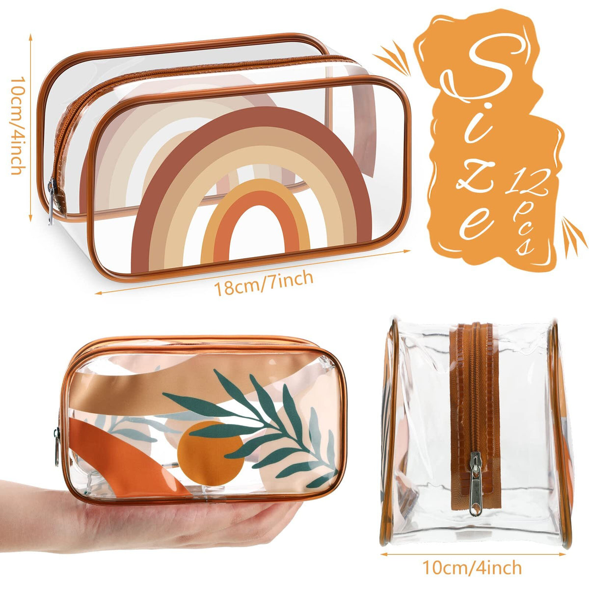 12 Pcs Clear Makeup Bags Set Rainbow Sunshine PVC Toiletry Organizer